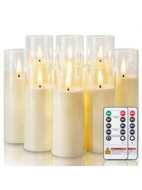 Ivory Flameless LED Candles Set of 9 Battery Operated Remote Control Timer Decor